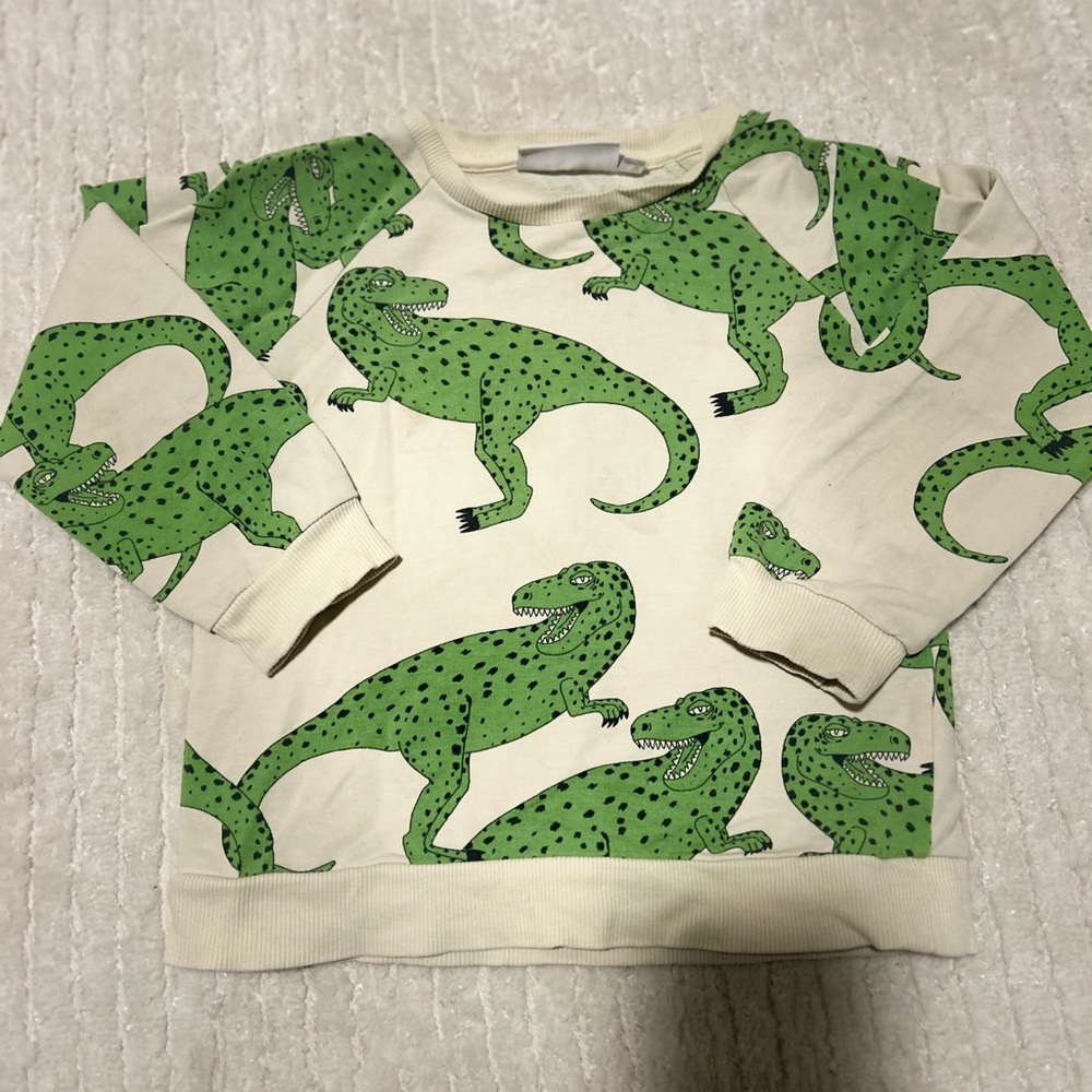 Mini Rodini Spotted Dino Print Kids Sweatshirt - 92-98 1.5-3y Green & Cream